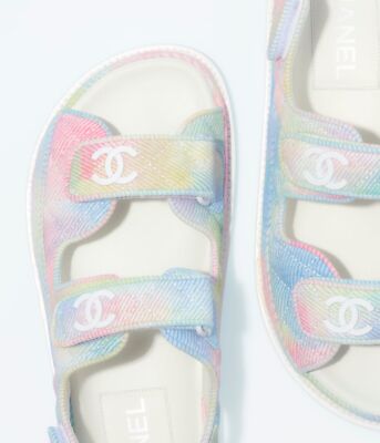 Pre-owned Chanel 22c Green Pink Blue White Cc Logo Mule Slide Strap Flat Dad Sandal 38 In Multicolor