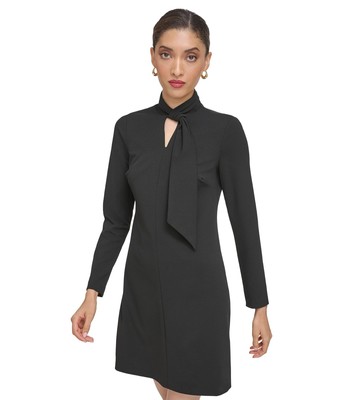 Womans Dresses Calvin Klein Faux Tie Neck Shift Dress with Keyhole Neck Detail