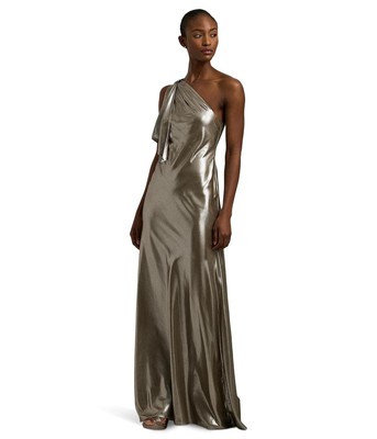 Womans Dresses Lauren Ralph Lauren Metallic Chiffon One-Shoulder Gown