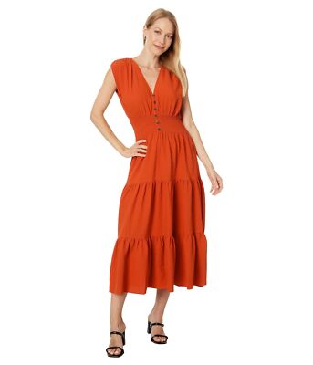 Женские платья Calvin Klein Газовое платье с многоуровневой юбкой и V-образным вырезом