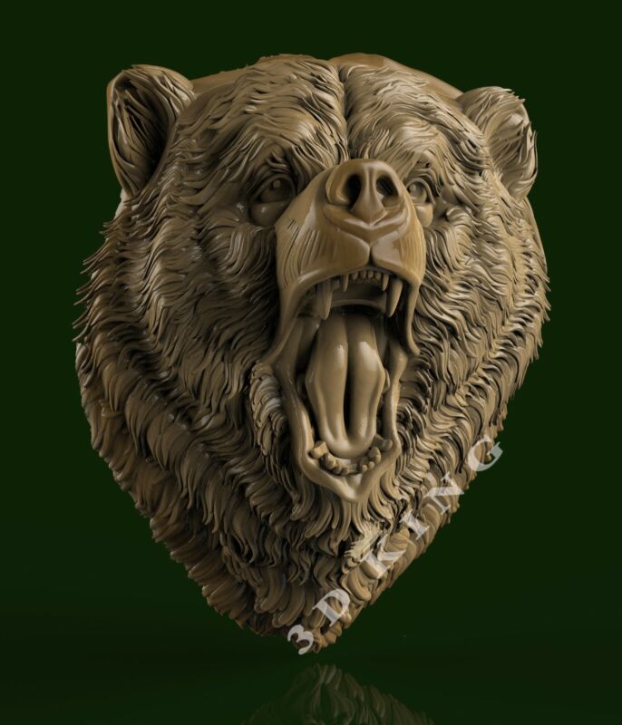 3D STL Model ANGRY BEAR HEAD 3 for CNC Router
