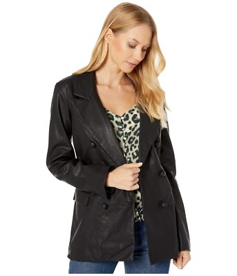 Женская одежда: Длинный двубортный блейзер из искусственной кожи в Нью-Йорке цвета карбон