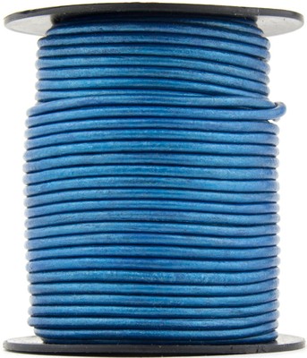 Xsotica  Blue Metallic Round Leather Cord 2mm 25 meters (27.34 yards)