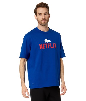 

Мужские рубашки и топы Lacoste Netflix Футболка свободного кроя с короткими рукавами и рисунком