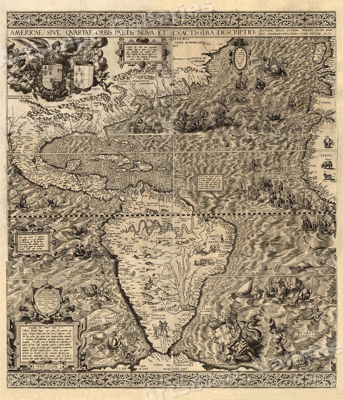 "The New World" 1562 Historic Exploration Map - 20x24