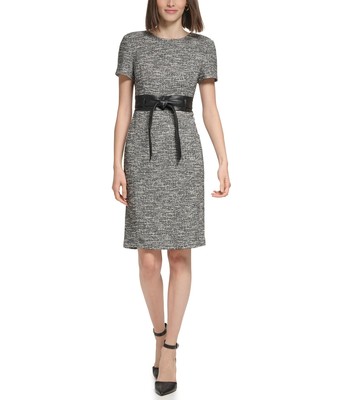 Женские платья Calvin Klein с поясом-футляром из твида и искусственной кожи