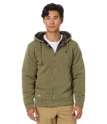 Мужская одежда US POLO ASSN. Однотонная толстовка USPA Sherpa с камуфляжной подкладкой на молнии.