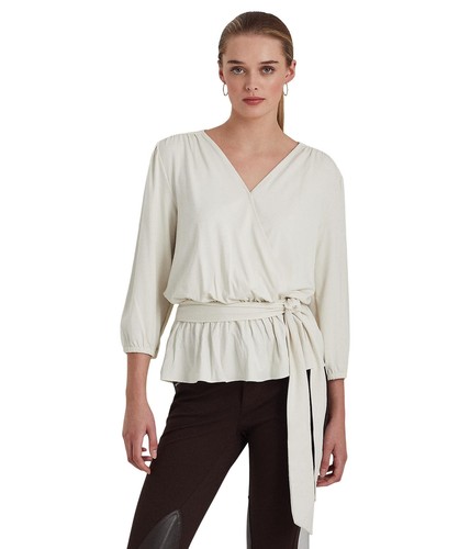 

Lauren Ralph Lauren Трикотажная блузка с баской и маскарпоне кремового цвета, размер, Mascarpone cream