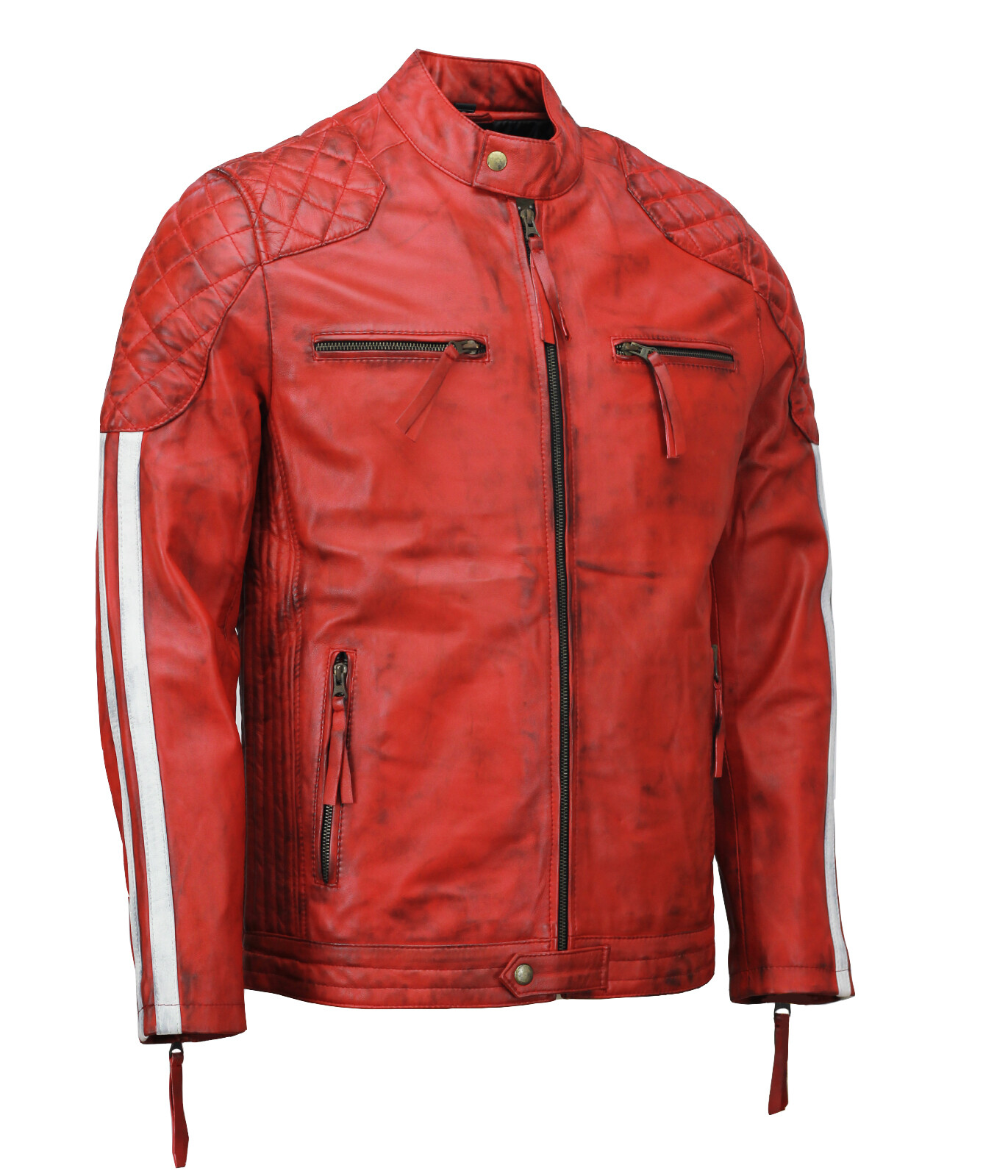 Mens Sports Limited Edition Red Waxed Biker Leather