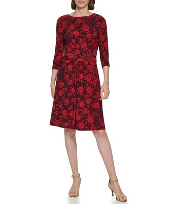 Женские платья Tommy Hilfiger из джерси с рукавами 3/4 и рюшами, облегающие и расклешенные