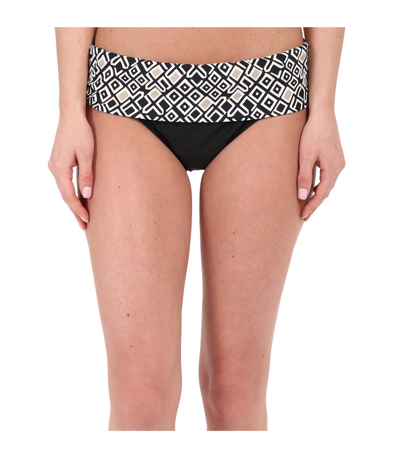 Athena Gold Coast Geo Printed Banded Solid Bikini Bottom Black Swimwear Size 8