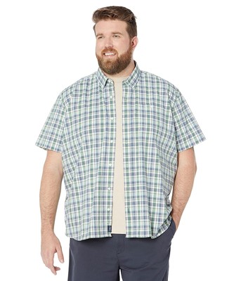 

Мужская рубашка LLBean Comfort из эластичного шамбре с короткими рукавами и традиционным кроем в клетку