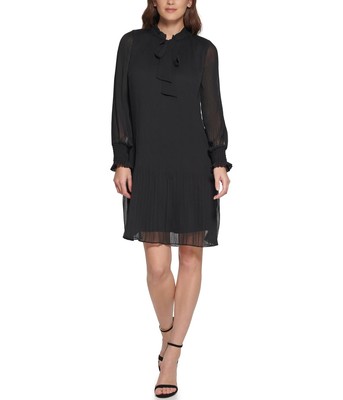 Женские платья DKNY из плиссированного шифона с завязками на шее