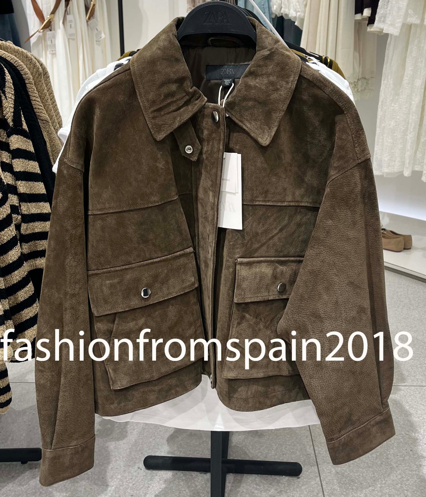 ZARA　新品　海外XS→S～M位　ダークカーキ　ショート丈　レザージャケット ZARA NEW WOMAN 100% LEATHER BOMBER JACKET KHAKI XS-XL 8073