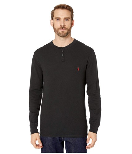 

Одежда для сна POLO RL — вафельная рубашка Henley с длинными рукавами, футболка-поло с принтом «черный/красный пони», LG, Черный