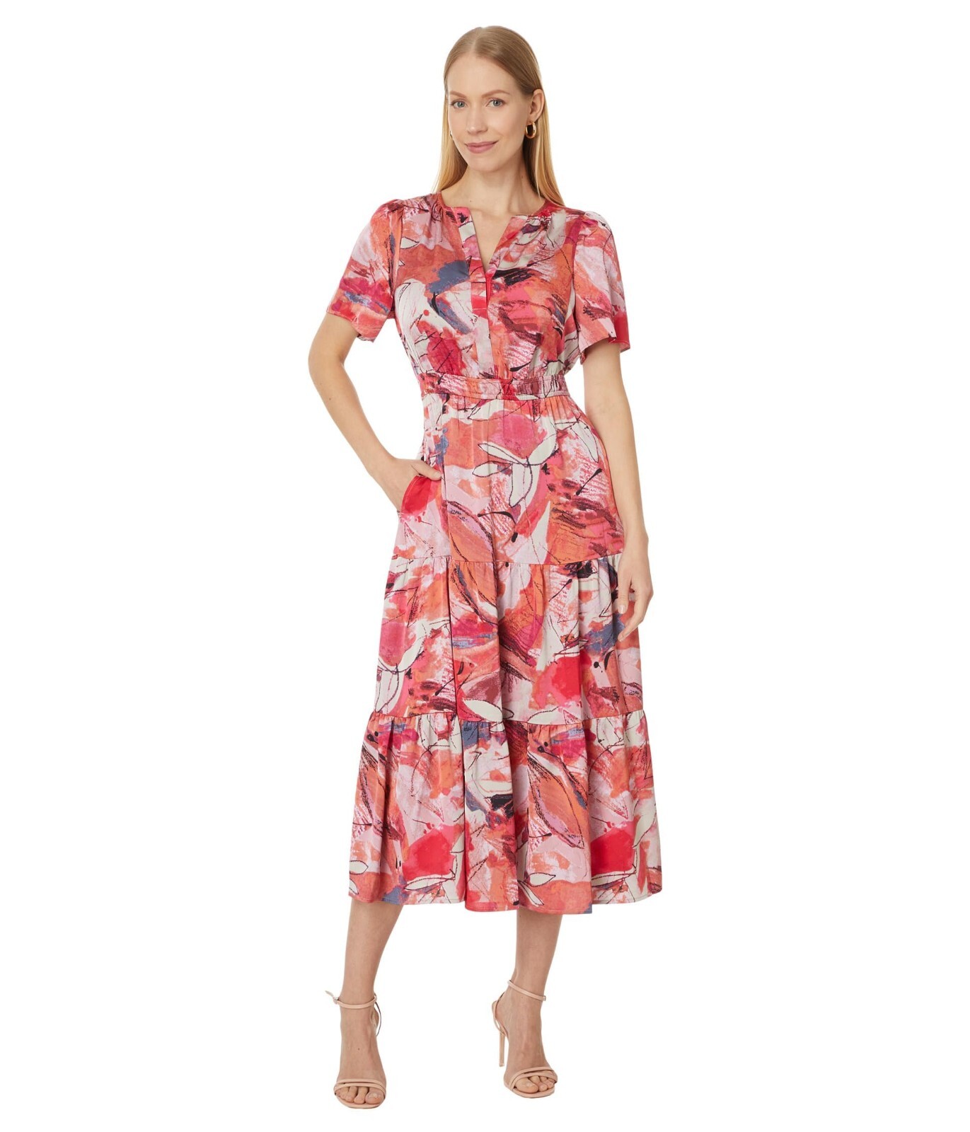 NIC + ZOE Pink Floral Scribble Bouquet Daydream Print Maxi Shirt-Dress XL 16/18