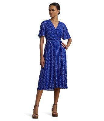 Womans Dresses Lauren Ralph Lauren Polka-dot Belted Crinkle Georgette Dress