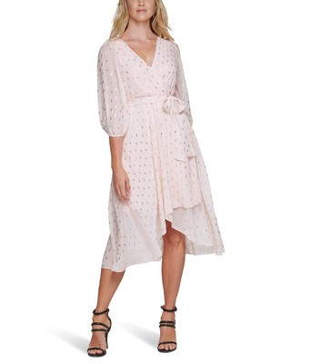 Женские платья DKNY с V-образным вырезом и искусственным запахом и рукавом-баллоном