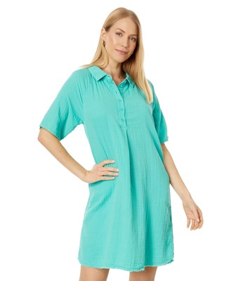 Женские платья Mod-o-doc Двухслойное газовое платье Хенли с рукавом реглан в пол