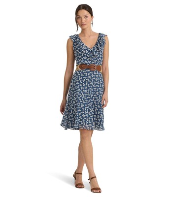 Женские платья Lauren Ralph Lauren Платье из жоржета с цветочными оборками и отделкой из жоржета