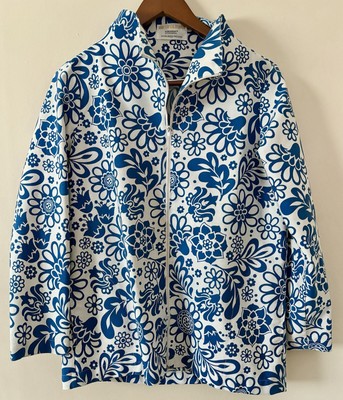 Vintage KORET Of California Women s Zip Up Jacket Blue White Floral Pockets