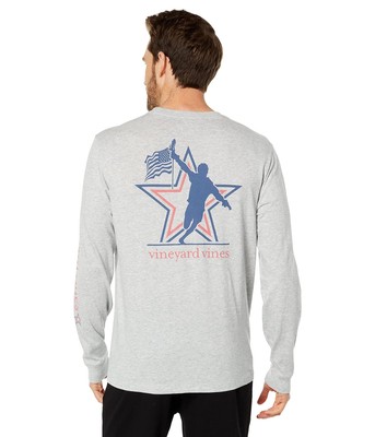 

Мужские рубашки и топы Vineyard Vines Lax Victory Lap Футболка с карманами и длинными рукавами