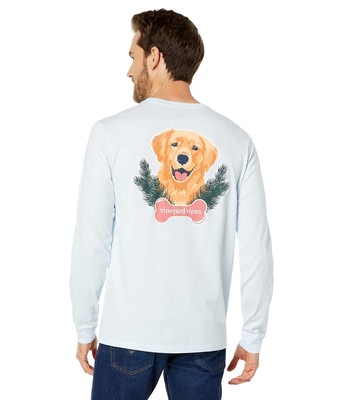 Мужские рубашки и топы Футболка с длинными рукавами Vineyard Vines Merry Christmas Pup