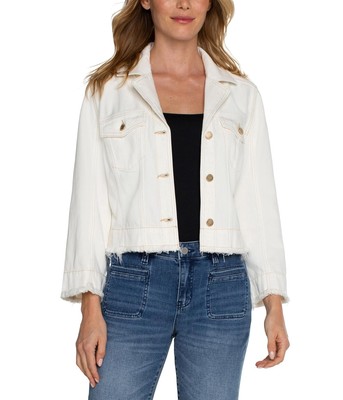 Womans Clothing Liverpool Los Angeles Notch Collar Boxy Fray Hem Jacket