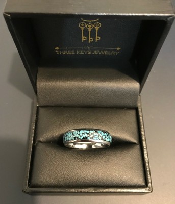 THREE KEYS JEWELRY Womens Turquoise Granules Silver finish Ring 5½mm, Size 10