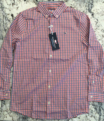 Vineyard Vines OTG PERFORMANCE Shirt BOYS L (16)GINGHAM Button Up Lg Sleeve NWT