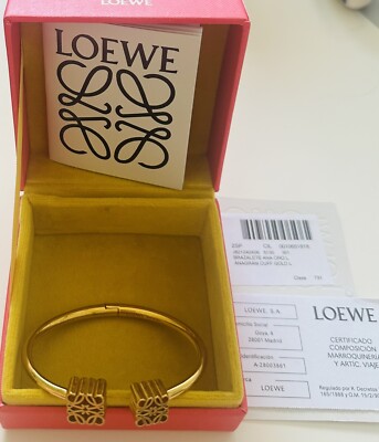 AUTHENTIC & BNIB LOEWE Anagram Cuff Bangle SV925 GLD SIZE ~ LARGE ~ J821240X06.