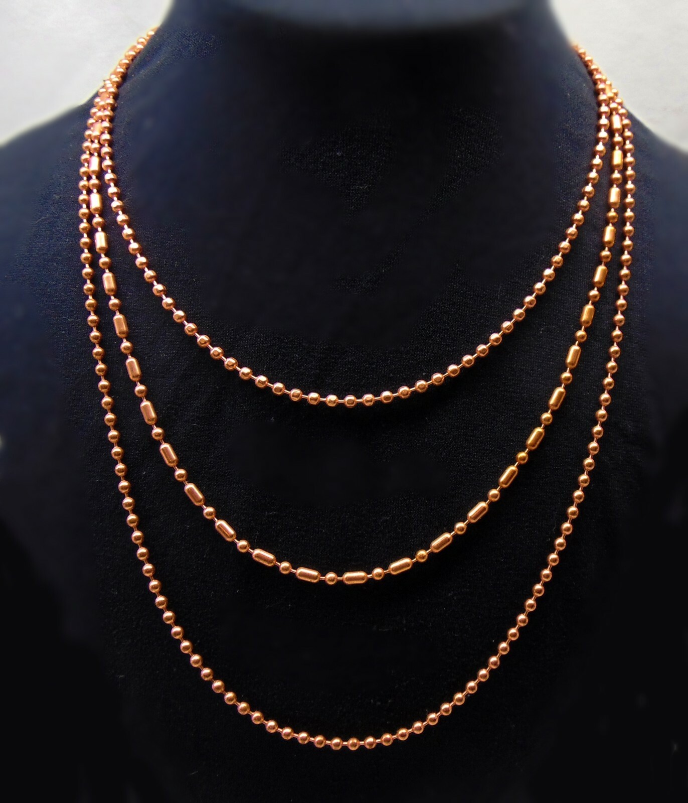 3 Solid COPPER Ball CHAIN 24" Necklaces~3 Styles Chain: Round, Faceted, Ball-Bar