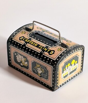 Captain Flint Treasure Island Chest Vintage Tin Litho Coin Bank Made in Japan 