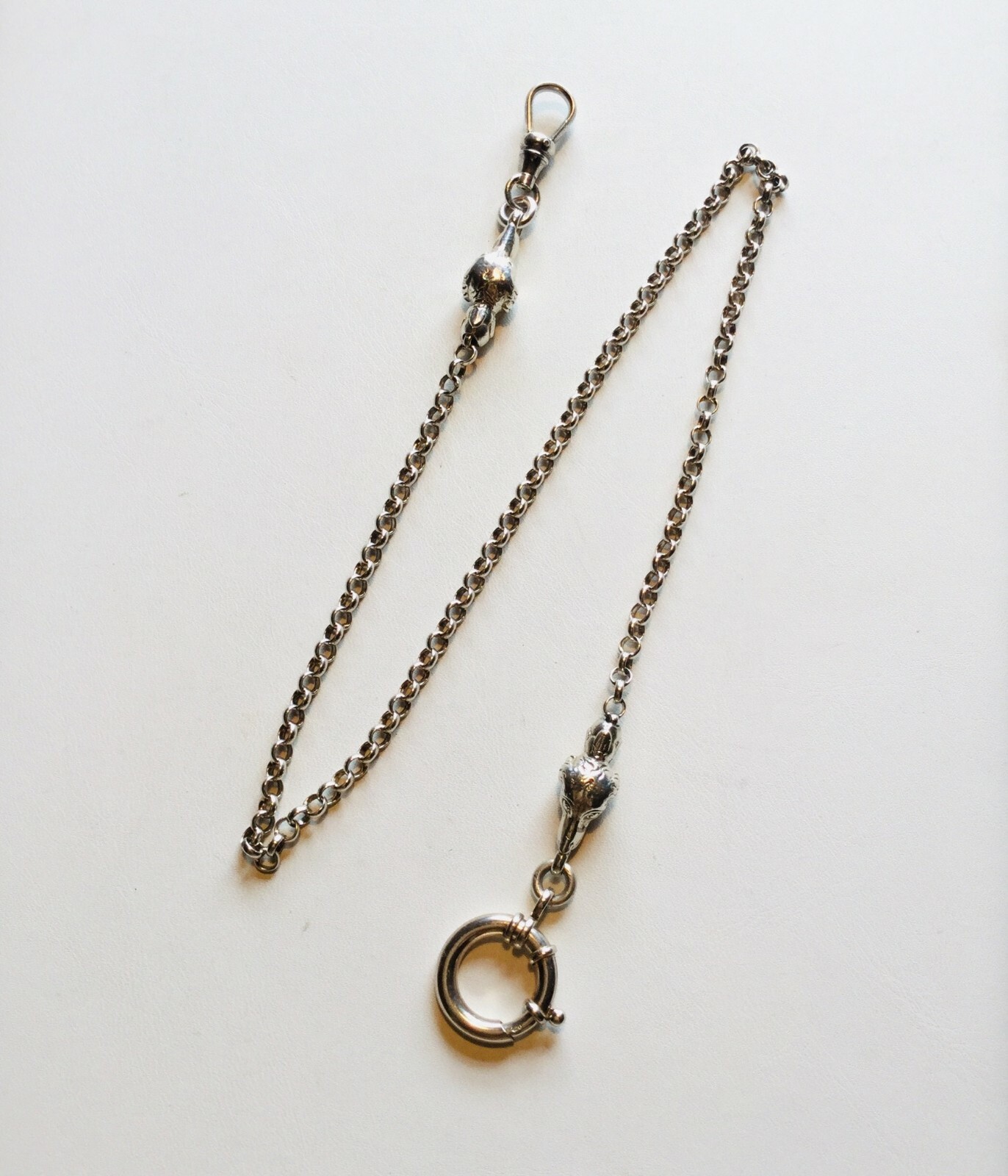 Dog Pocket Watch chain figural head animal victorian jewelry Sterling silver 13