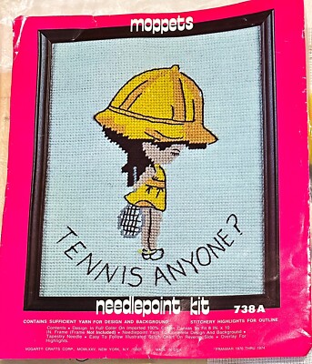 Vtg 1975 Vogart Crafts Needlepoint Kit #738A MOPPETS Tennis Anyone 8x10'' Started