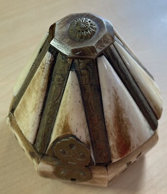 Vintage Camel Bone And Brass Trinket Box Flawed