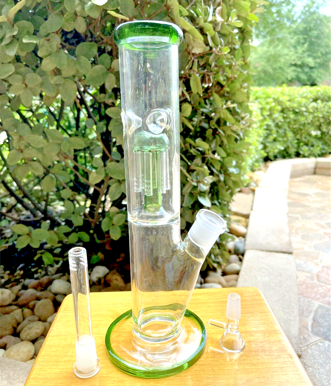 12" 30CM Green Glass Water Pipe Bong Hookah Mass Tree Percolator Bongs 14mmBowl