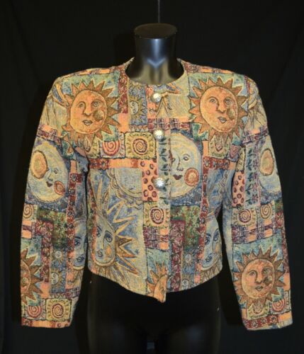 Painted Pony Vintage 80s Sun & Moon Tapestry Blazer Jacket sz S