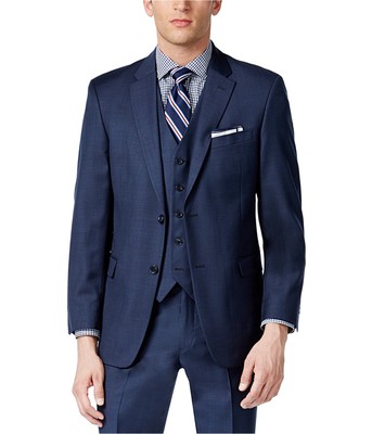 Pre-owned Tommy Hilfiger Mens Trim Fit Two Button Blazer Jacket In Blue