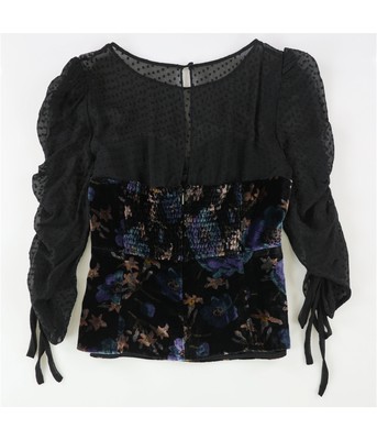 Pre-owned Rebecca Taylor Womens Velvet Illusion Bustier Blouse In Gray