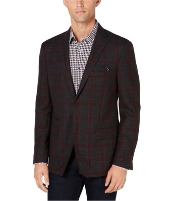 Pre-owned Tallia Mens Plaid Two Button Blazer Jacket In Red