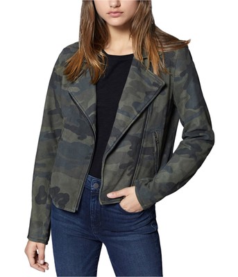 Pre-owned Sanctuary Clothing Womens Camo-print Suede Motorcycle Jacket, Green, X-small In Camosuede