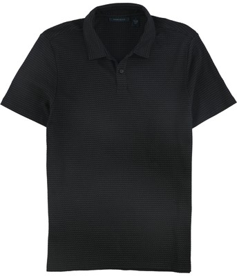 Perry Ellis Mens Jacquard Rugby Polo Shirt, Black, Small