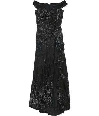 Pre-owned Tadashi Shoji Womens Sequin Gown Dress In Black