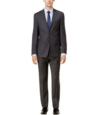 Pre-owned Calvin Klein Mens Plaid Formal Tuxedo In Gray