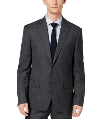 Pre-owned Dkny Mens Plaid Two Button Blazer Jacket In Gray