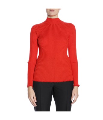 Pre-owned Sonia Rykiel Womens Ribbed Mock Turtleneck Pullover Sweater, Red, Medium