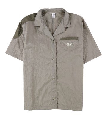 Reebok Mens Resort Button Up Shirt, Beige, Small