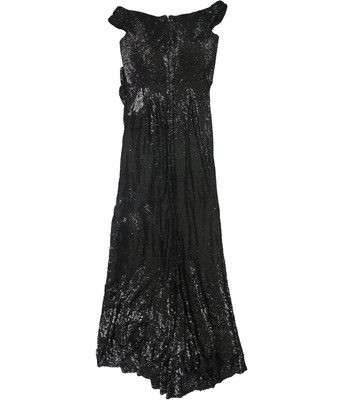 Pre-owned Tadashi Shoji Womens Sequin Gown Dress In Black