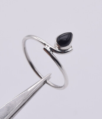 925 Solid Sterling Silver July Birth Gemstone Black Onyx Ring